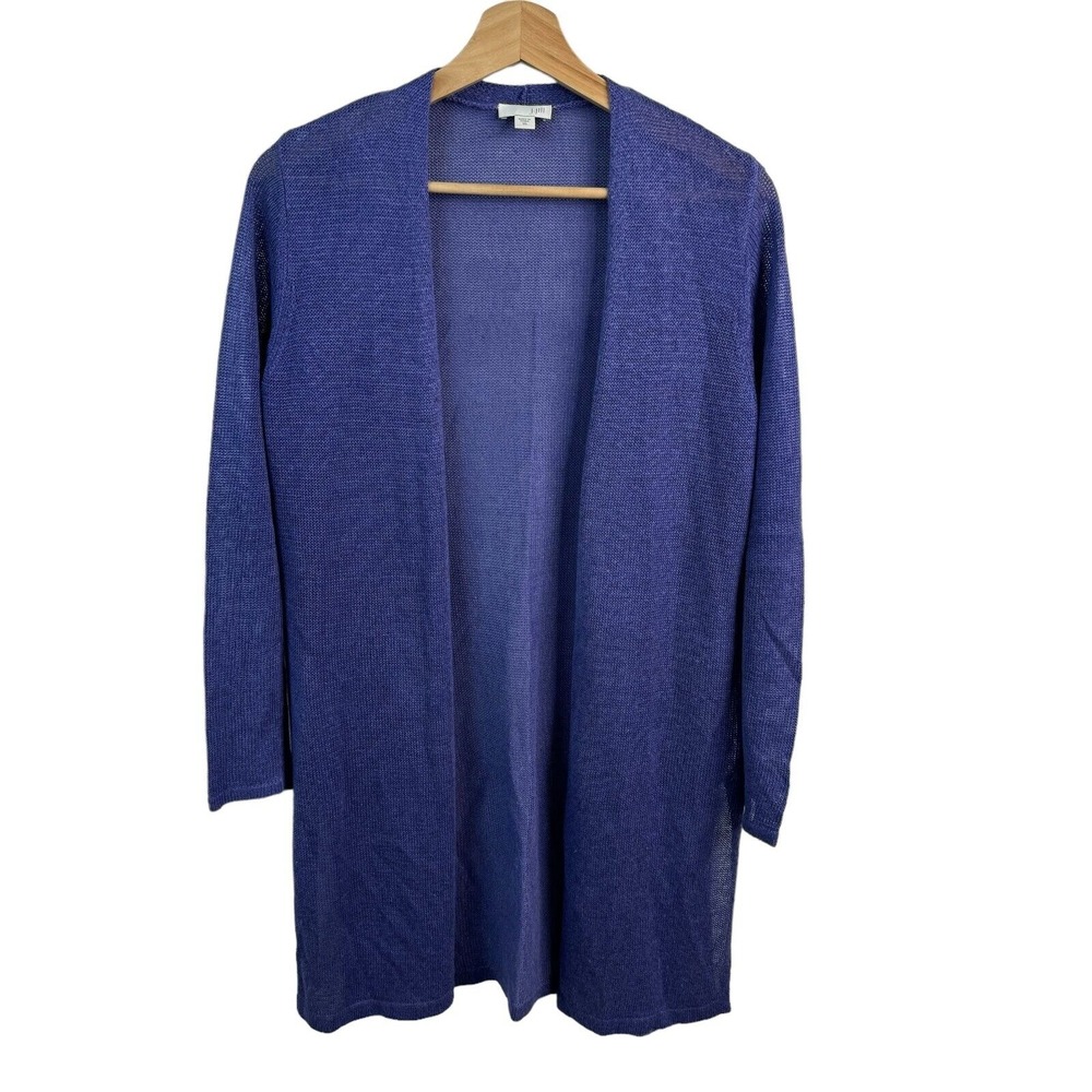 J Jill Cardigan Sweater women Large open front draped Purple ribbed Sz XS duster